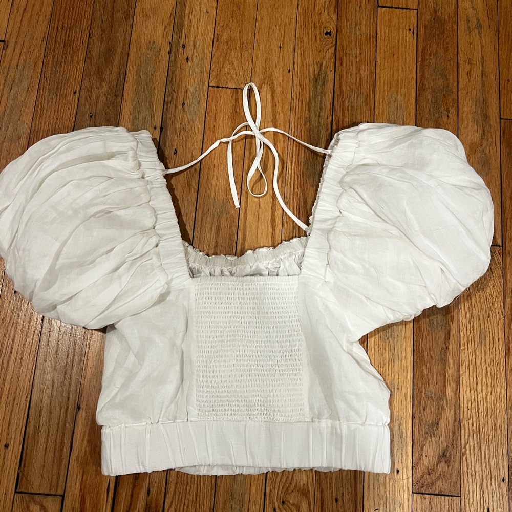 Frame Ruched Puff Sleeve Crop Top - Picture 2 of 4